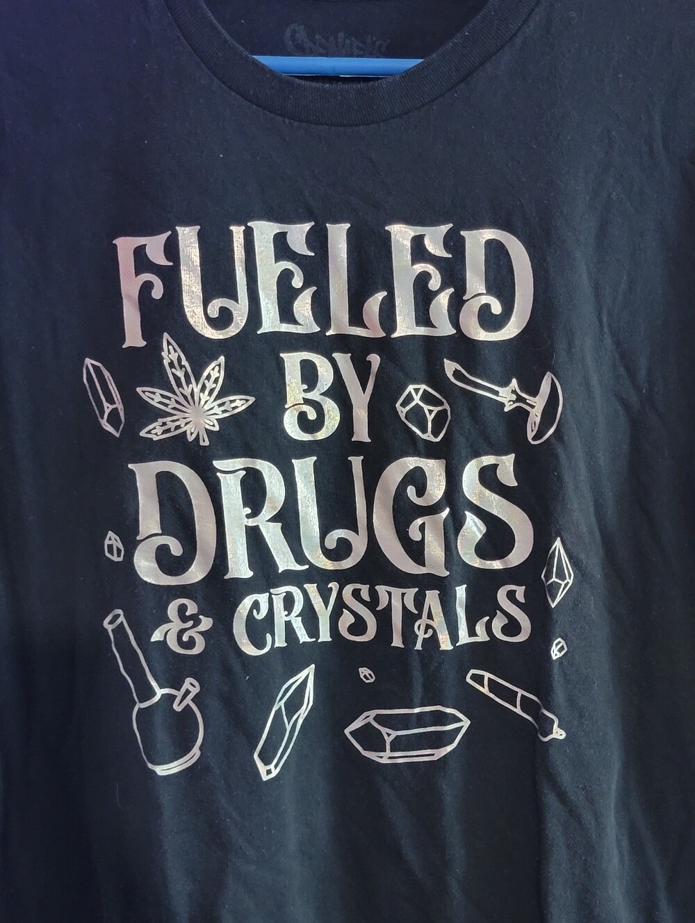 Spencer's Black Graphic Tee "Fueled By Drugs & Crystals" - Picture 2 of 6